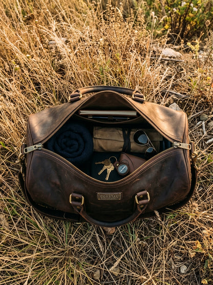 Vintage Leather Pilot Flight Duffel Bag – Handcrafted Weekender Travel Holdall