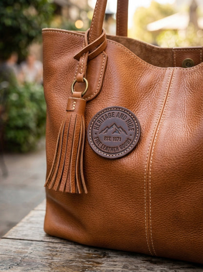Heritage And Hide Genuine Pebbled Leather Tote Bag – Handcrafted Cognac Brown Slouchy Shoulder Hobo & Shopper