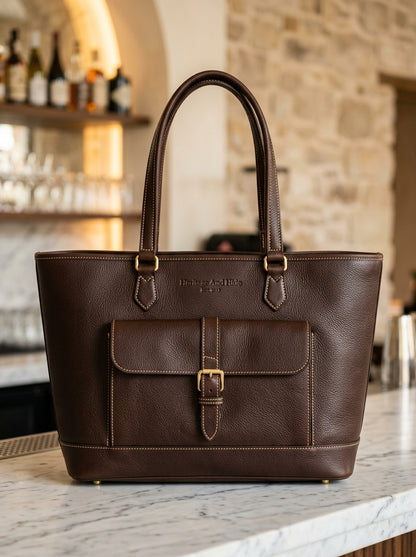 Heritage And Hide Pebbled Leather Tote Bag – Handcrafted Dark Espresso Laptop Shoulder Bag & Work Tote