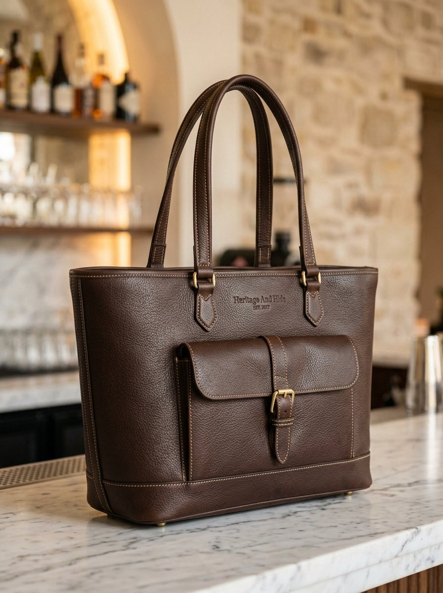 Heritage And Hide Pebbled Leather Tote Bag – Handcrafted Dark Espresso Laptop Shoulder Bag & Work Tote