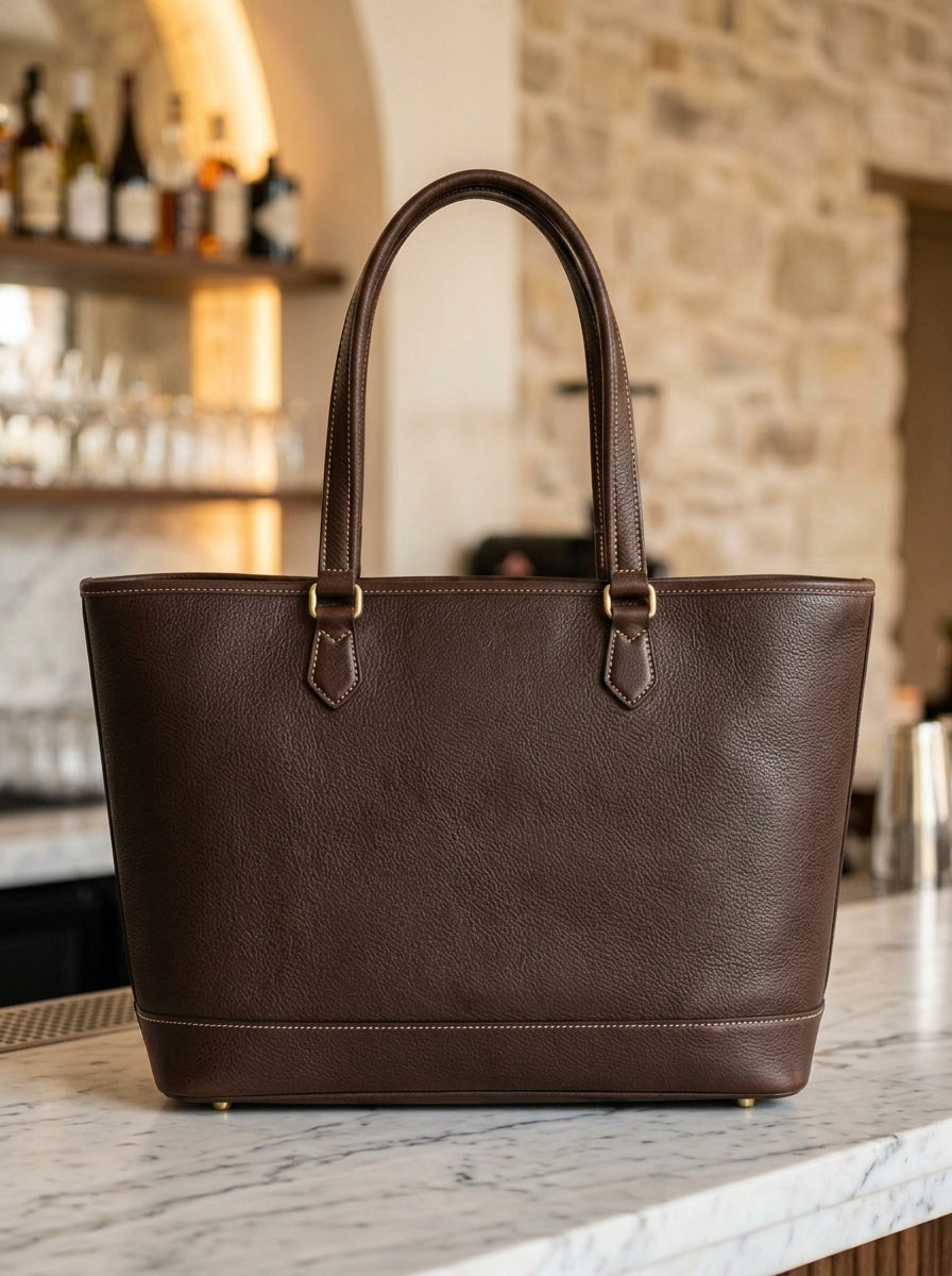 Heritage And Hide Pebbled Leather Tote Bag – Handcrafted Dark Espresso Laptop Shoulder Bag & Work Tote