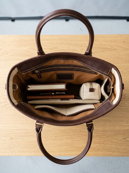 Heritage And Hide Two-Tone Leather Tote Bag – Handcrafted Cream & Dark Brown Laptop Shoulder Bag