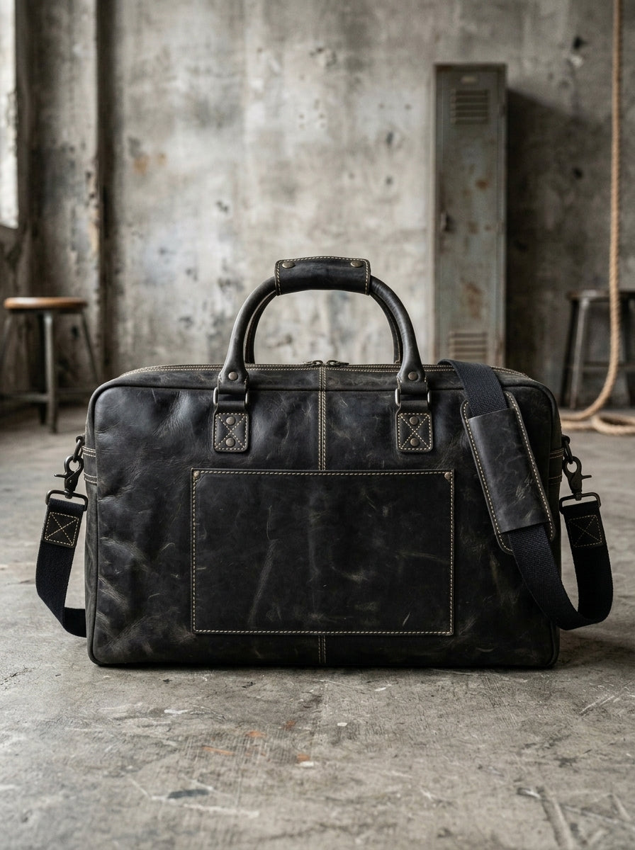 Roosevelt Pilot Handcrafted Black Leather Pilot Briefcase & Holdall