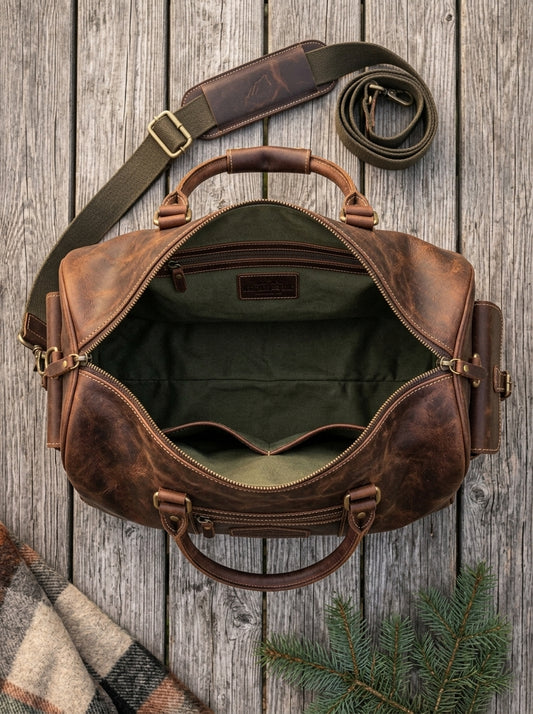 Heritage And Hide Handcrafted Leather Duffel Bag – Vintage Mountain Edition Weekender Holdall