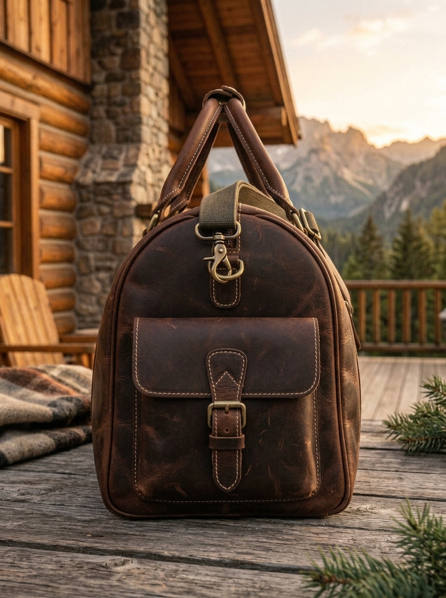 Heritage And Hide Handcrafted Leather Duffel Bag – Vintage Mountain Edition Weekender Holdall