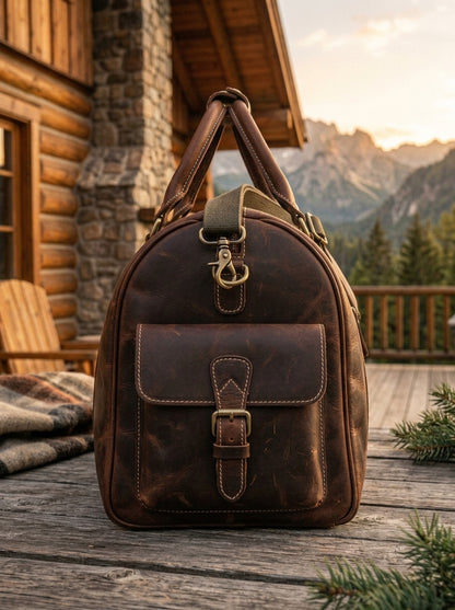 Heritage And Hide Handcrafted Leather Duffel Bag – Vintage Mountain Edition Weekender Holdall