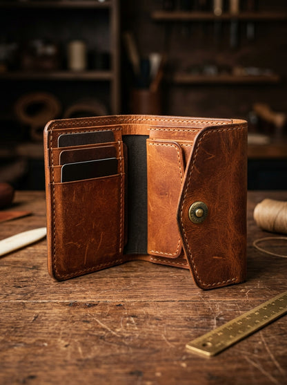 Premium Vintage Leather Wallet | Handmade-Style Men's Bifold Wallet