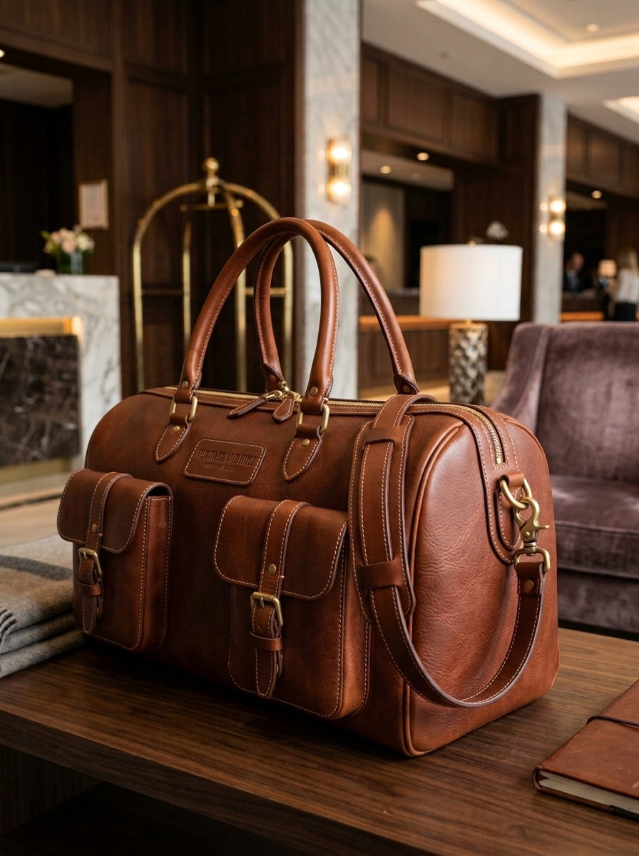 Heritage And Hide Handcrafted Leather Duffel Bag – Cognac Tan Multi-Pocket Weekender & Travel Holdall