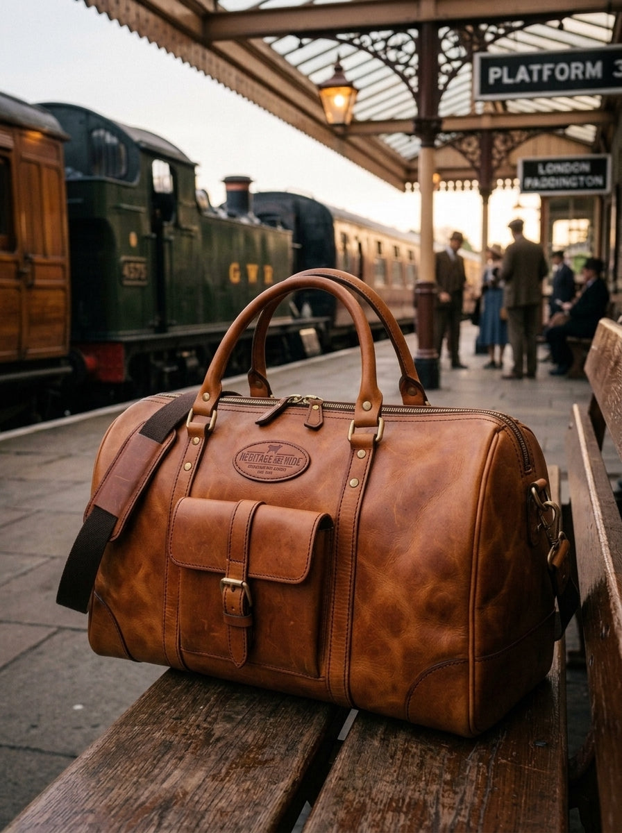 Heritage And Hide Handcrafted Leather Duffel Bag – Vintage Tan Weekender & Travel Holdall