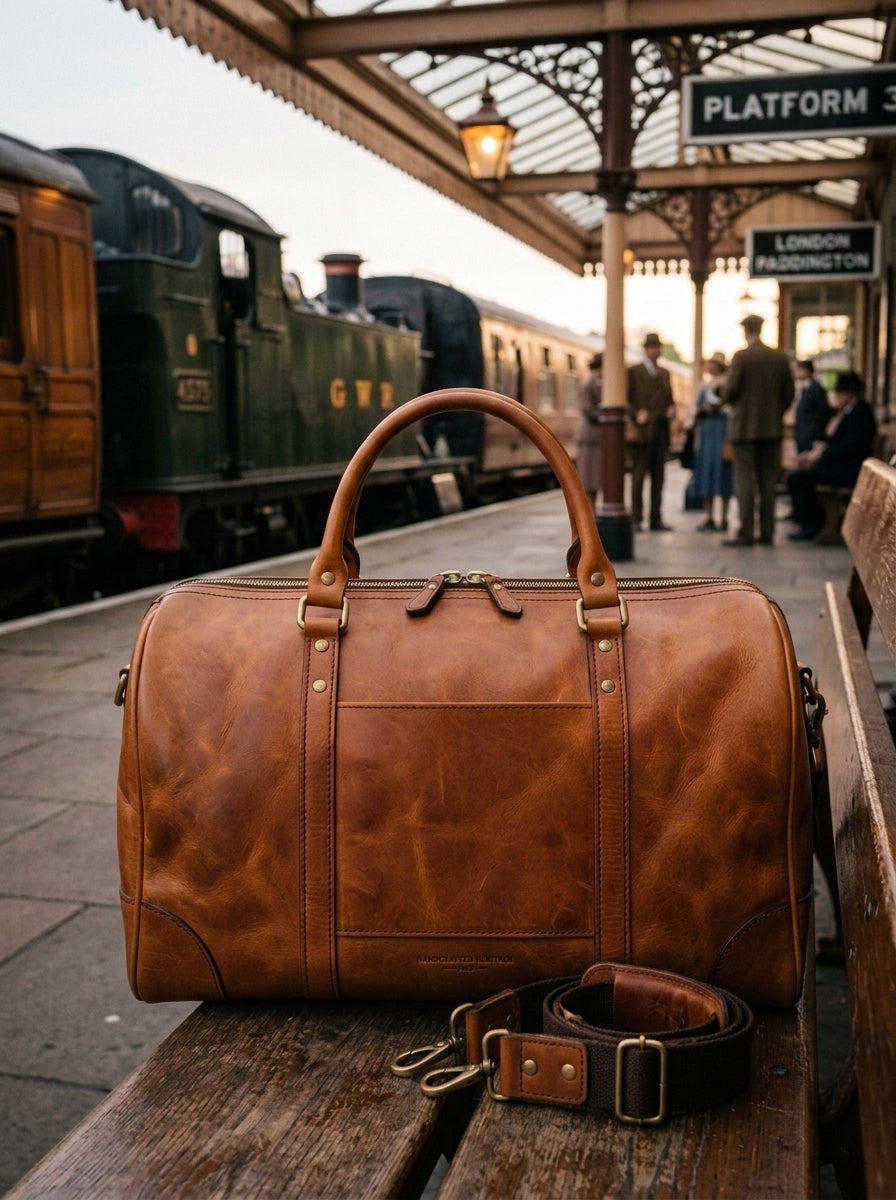 Heritage And Hide Handcrafted Leather Duffel Bag – Vintage Tan Weekender & Travel Holdall