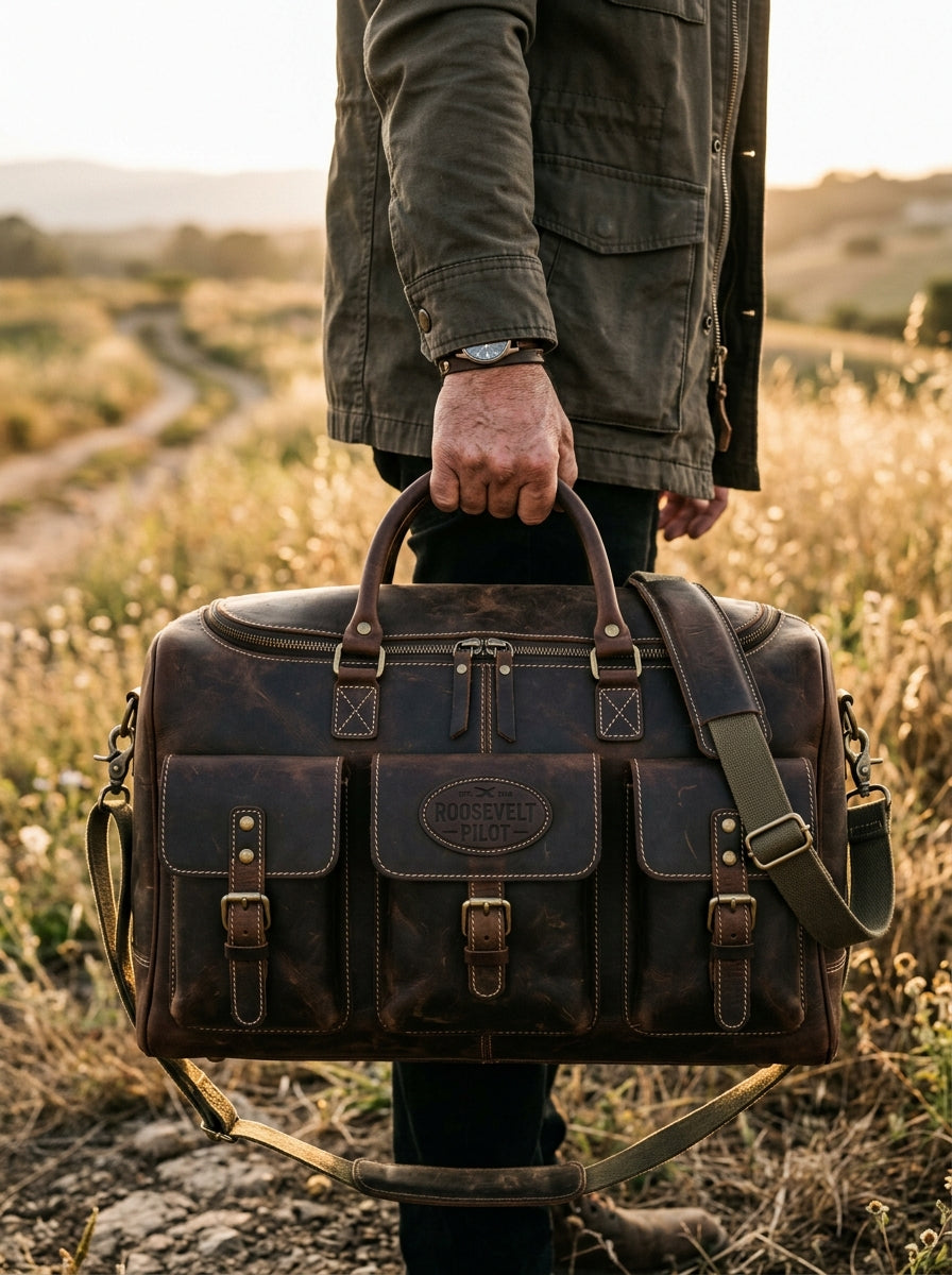 Vintage Leather Pilot Flight Duffel Bag – Handcrafted Weekender Travel Holdall
