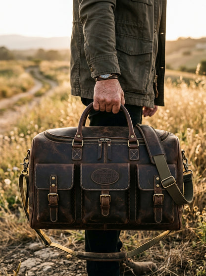 Vintage Leather Pilot Flight Duffel Bag – Handcrafted Weekender Travel Holdall