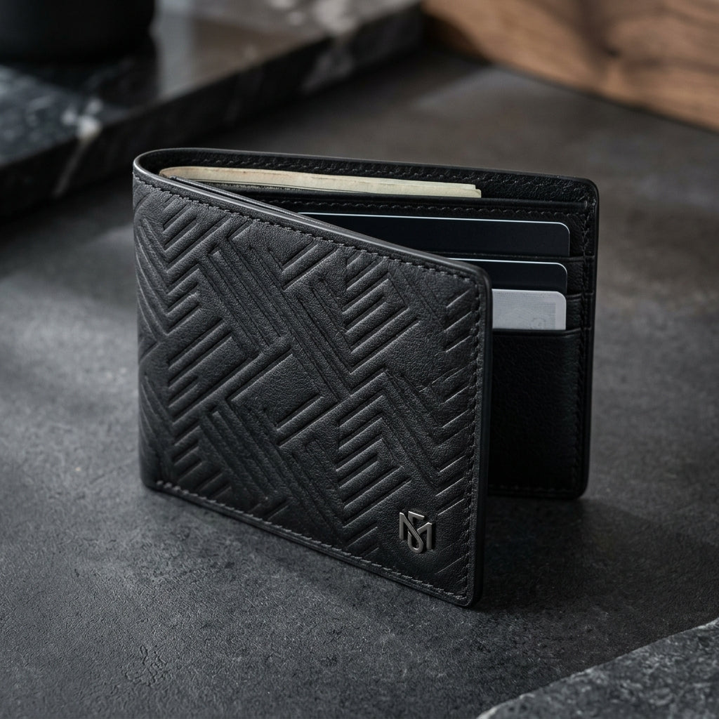 Premium Genuine Sheep Leather Bifold Wallet – Black