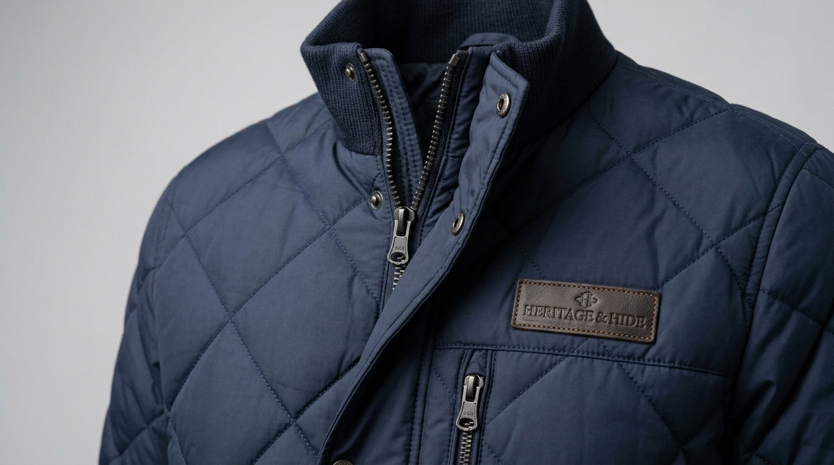 Men's Diamond Quilted Bomber Jacket – Insulated Lightweight Navy Blue Puffer