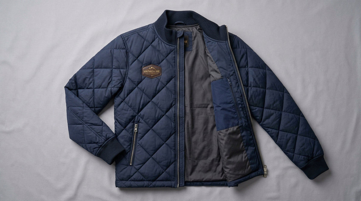 Men's Diamond Quilted Bomber Jacket – Insulated Lightweight Navy Blue Puffer