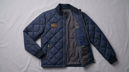 Men's Diamond Quilted Bomber Jacket – Insulated Lightweight Navy Blue Puffer