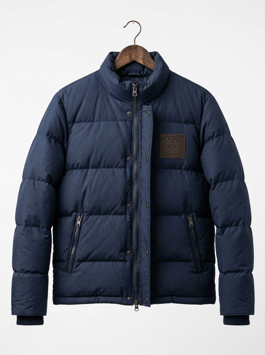 Heritage & Hide Men's Puffer Jacket – Insulated Navy Blue Down Winter Coat