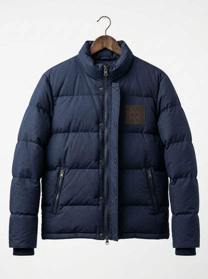 Heritage & Hide Men's Puffer Jacket – Insulated Navy Blue Down Winter Coat