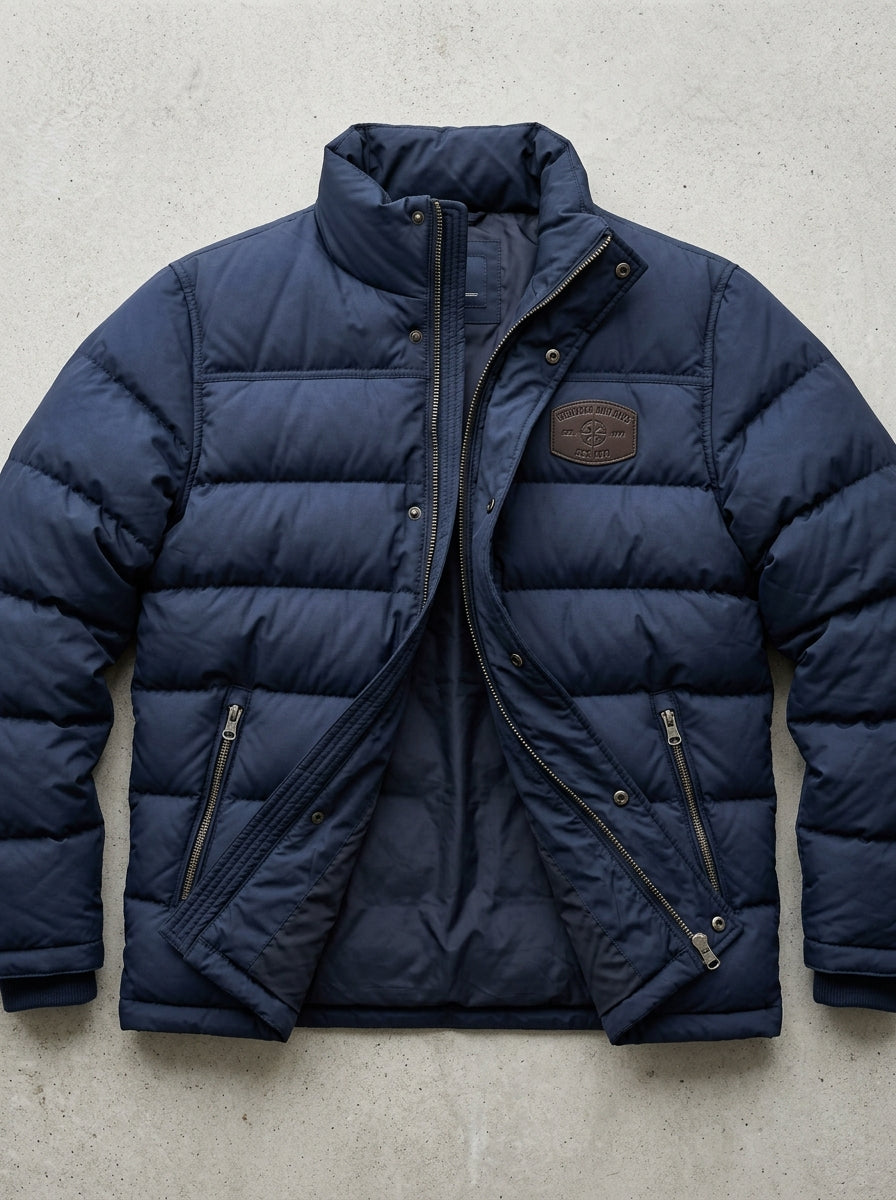 Heritage & Hide Men's Puffer Jacket – Insulated Navy Blue Down Winter Coat