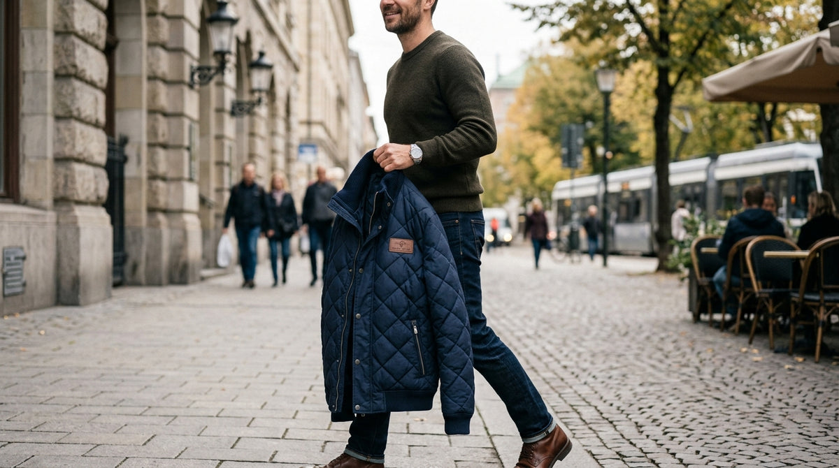 Men's Diamond Quilted Bomber Jacket – Insulated Lightweight Navy Blue Puffer