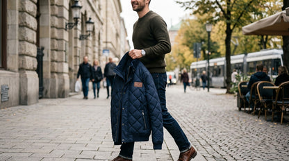 Men's Diamond Quilted Bomber Jacket – Insulated Lightweight Navy Blue Puffer