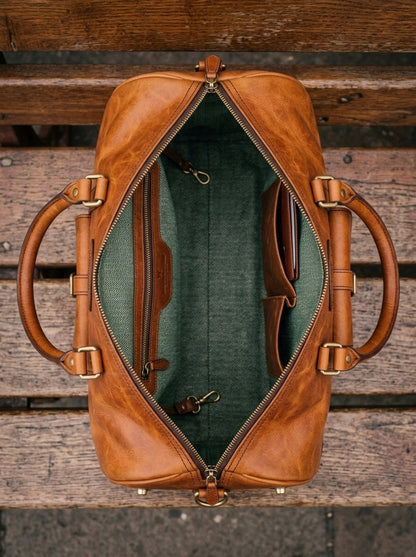 Heritage And Hide Handcrafted Leather Duffel Bag – Vintage Tan Weekender & Travel Holdall