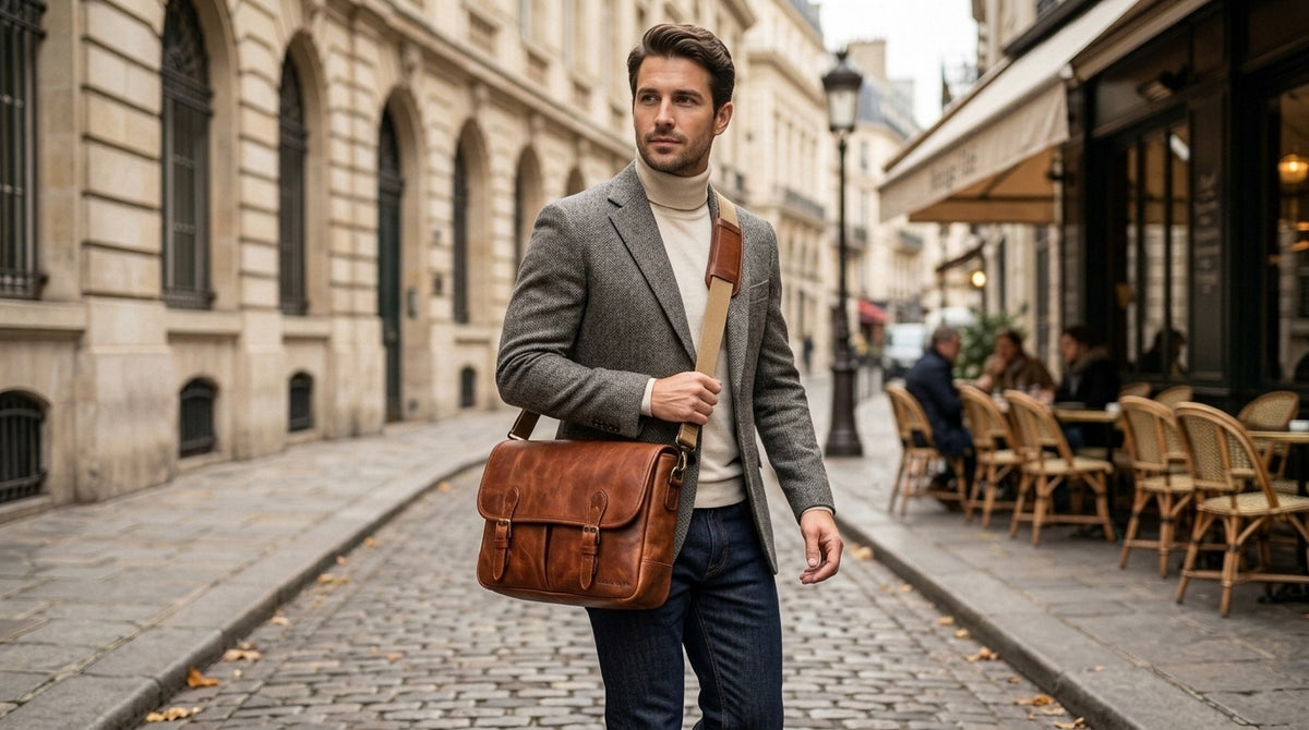 Vintage Leather Messenger Bag for Men – Premium Crossbody Satchel