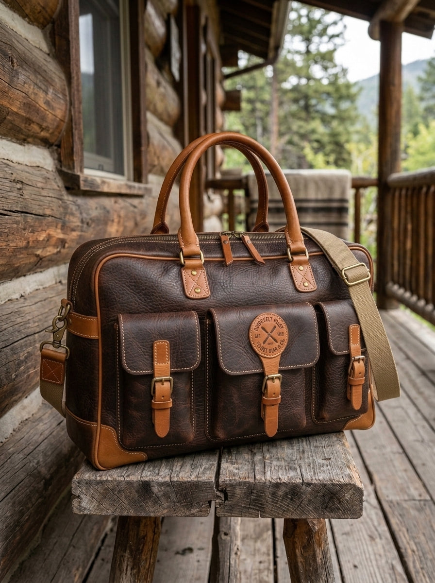 The Aviator Dual-Tone Leather Field Bag – Multi-Pocket Weekender & Attache