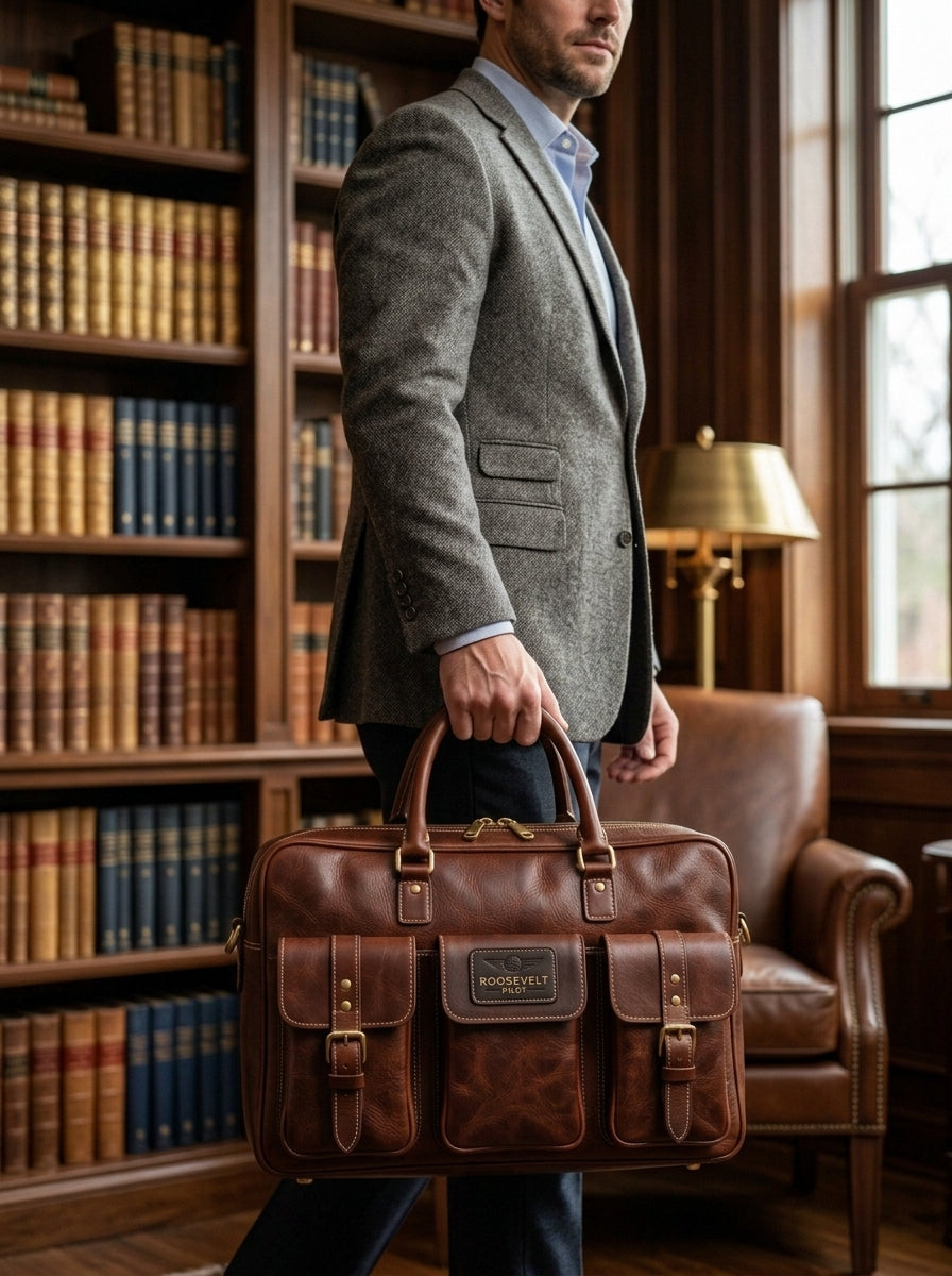 The Roosevelt Aviator Handcrafted Leather Work Bag – Rich Cognac Brown