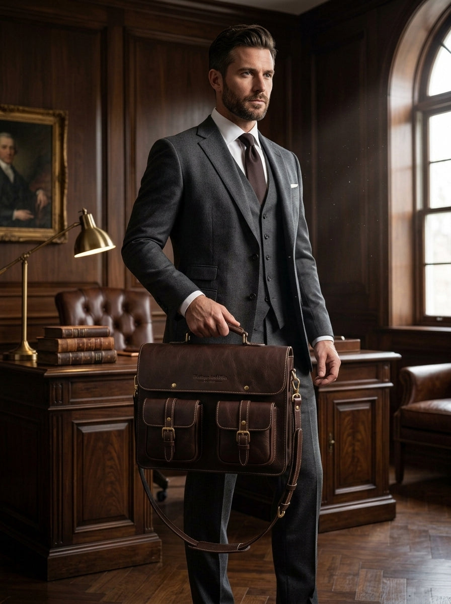 Heritage And Hide Handcrafted Leather Briefcase –  Laptop Messenger Bag for Men