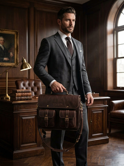 Heritage And Hide Handcrafted Leather Briefcase –  Laptop Messenger Bag for Men