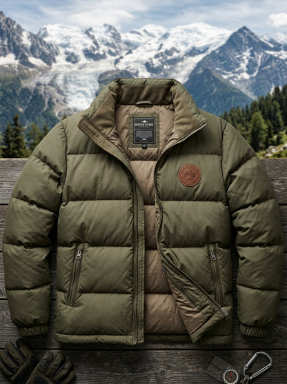 Heritage & Hide Men's Alpine Puffer Jacket – Insulated Olive Green Down Winter Coat
