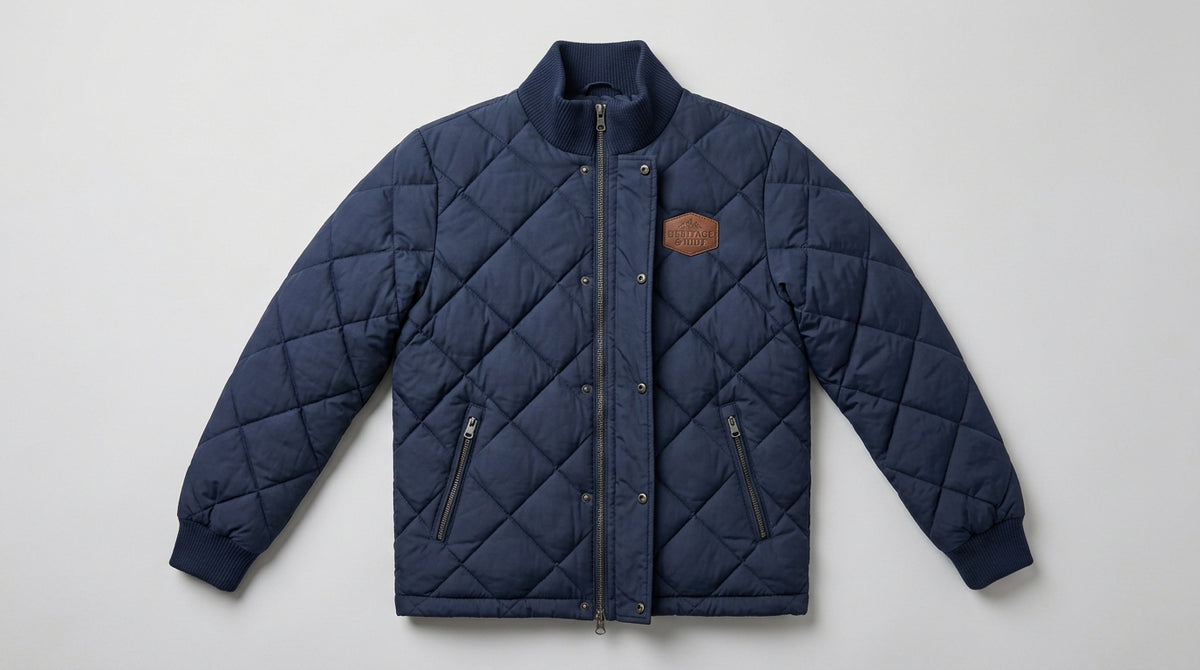 Men's Diamond Quilted Bomber Jacket – Insulated Lightweight Navy Blue Puffer