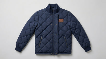Men's Diamond Quilted Bomber Jacket – Insulated Lightweight Navy Blue Puffer