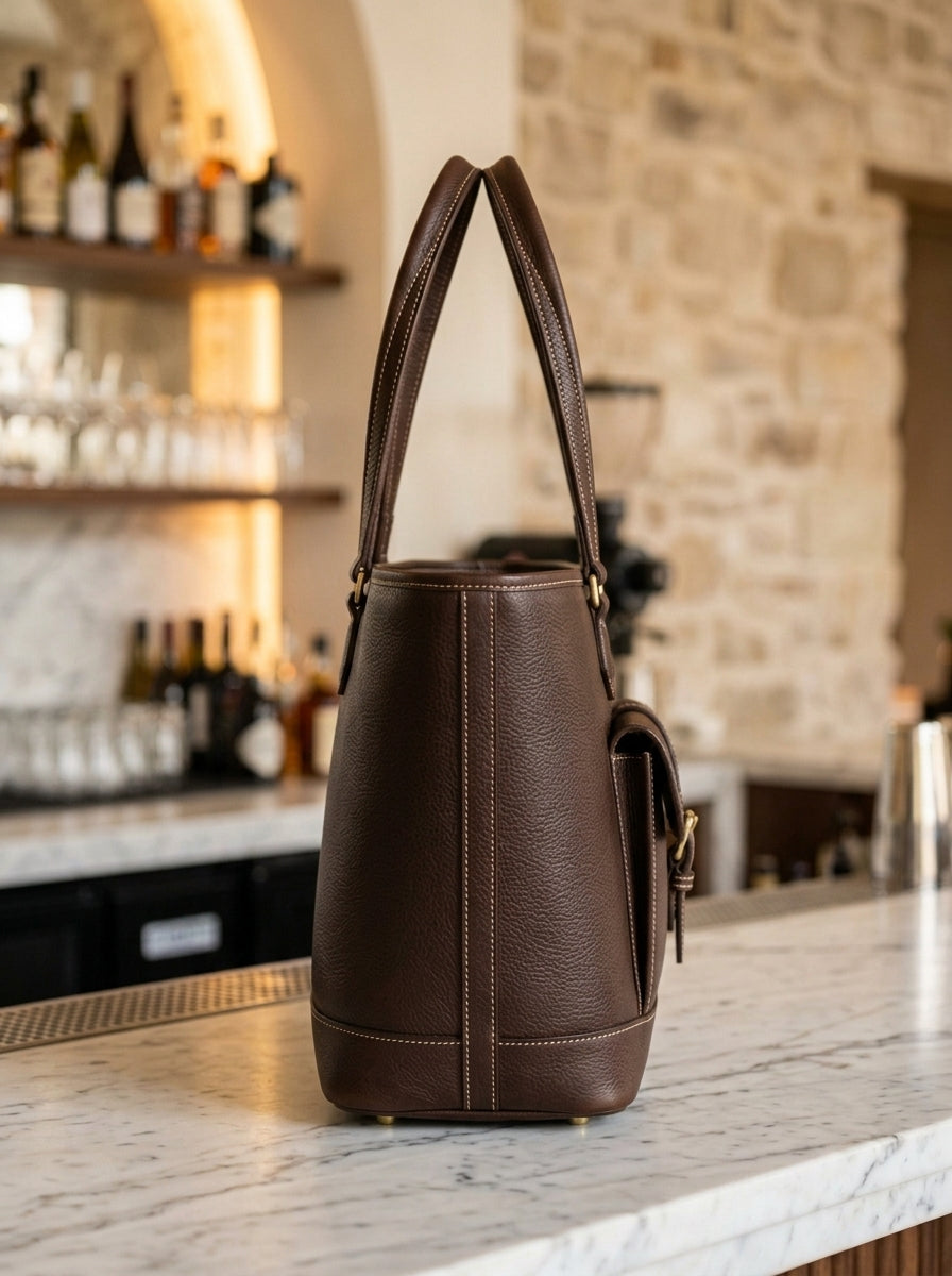 Heritage And Hide Pebbled Leather Tote Bag – Handcrafted Dark Espresso Laptop Shoulder Bag & Work Tote