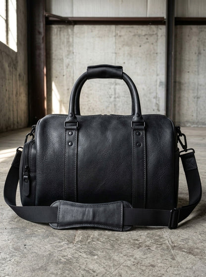 Roosevelt Duffle Matte Black Leather Travel Bag – Tactical Gym & Weekender Holdall