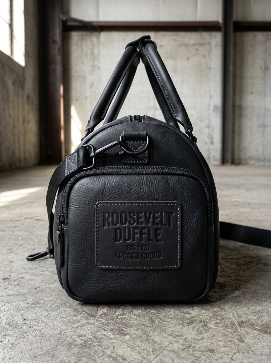 Roosevelt Duffle Matte Black Leather Travel Bag – Tactical Gym & Weekender Holdall