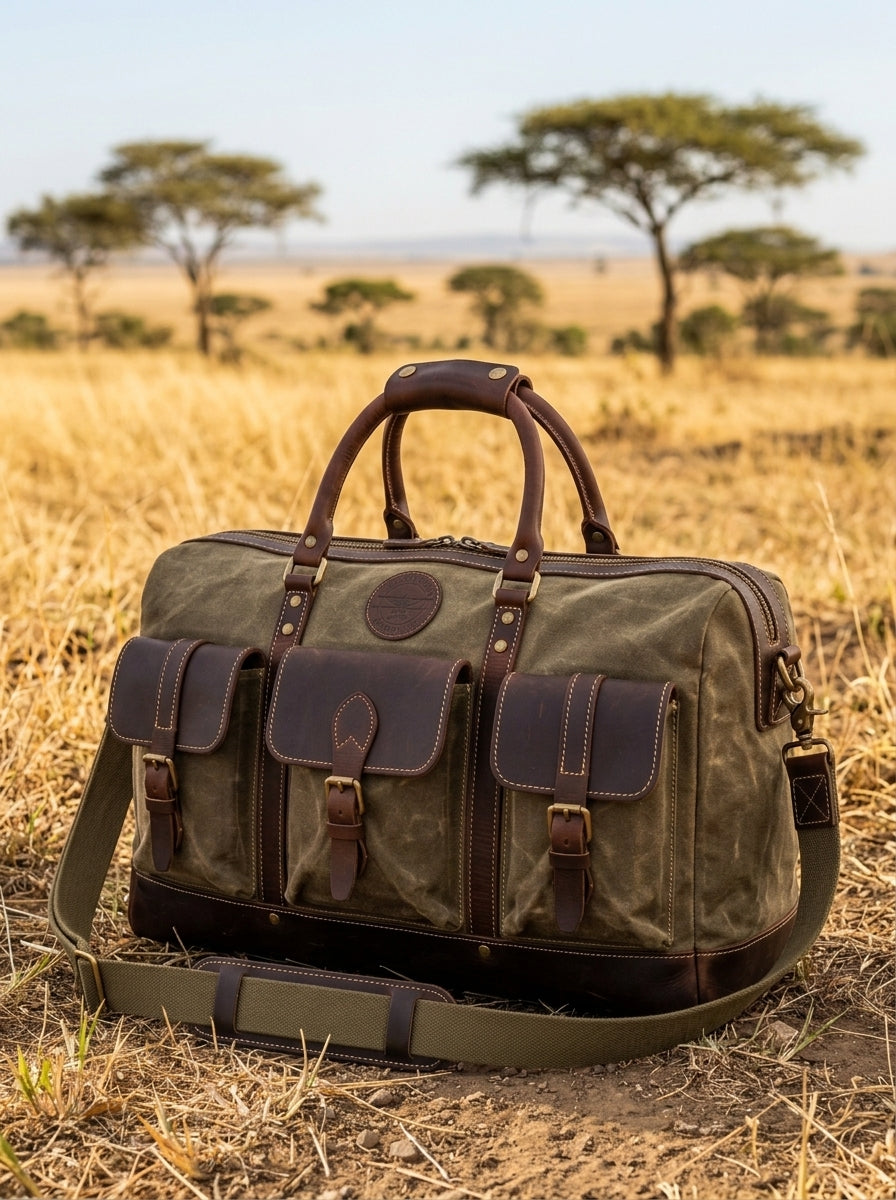 The Outback Waxed Canvas Field Bag – Rugged Olive & Brown Overnight Duffel