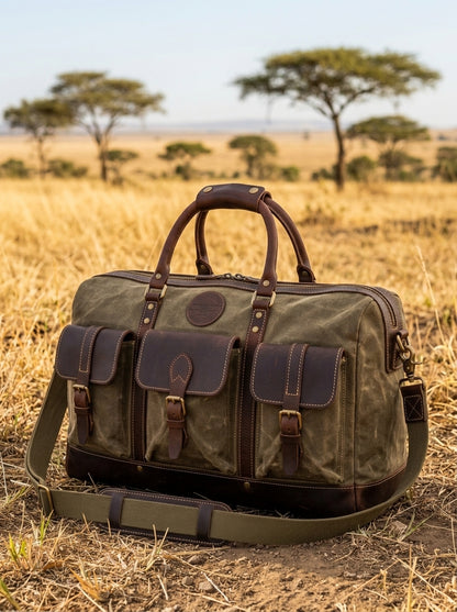 The Outback Waxed Canvas Field Bag – Rugged Olive & Brown Overnight Duffel